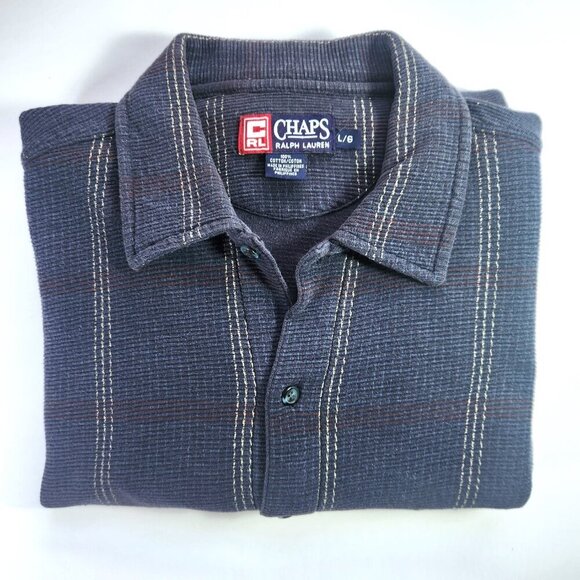 Chaps Ralph Lauren Shirt Men's Large Long Sleeve Button Up Blue Stripes Cotton - Picture 3 of 10